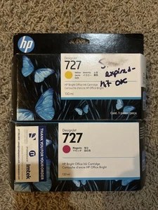 NEU 2 Original HP DesignJet 727 Tintenpatronen B3P20A B3P21A Magenta Yellow2025 - Bild 1 von 2