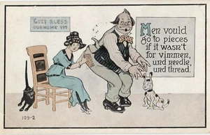 Postcard Lady Sew Pants Comics Family Couple Dog Posted Harrisburg PA 1911 - Picture 1 of 2
