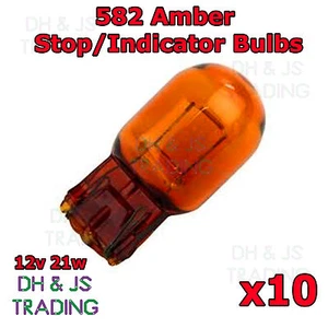 10 x 582 382 Large Capless Wedge Brake Stop Tail Fog Bulbs Bulb 12v 21w Amber - Picture 1 of 1