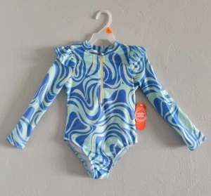 Wonder Nation Toddler Girls Rash Guard Blue Long Sleeve Swimsuit Size 4T New - Picture 1 of 8