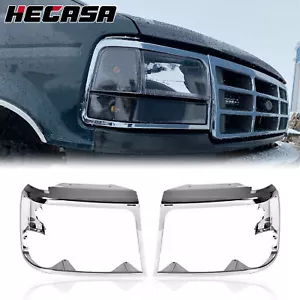 HECASA Chrome Headlights Trim Bezel Pair For 1992-1996 Ford Bronco F150 Pickup - Bild 1 von 17