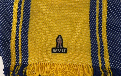 WVU University Mountaineers Vtg Throw Blanket Yellow Blue Fringed Cover