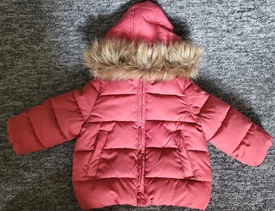 La Redoute Girls Raincoat Parka Mac Pink Age 12m Years With Fur Trim - Image 1 of 4