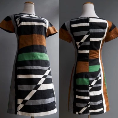 Vestido Derek Lam Mod Gráfico Geométrico Multicolor Lino Algodón Talla XS 2 Foto 1 de 4