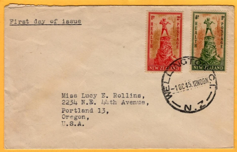 New Zealand #B26-7 Health Stamp Semi-postals October 1 1945 Wellington NZ to USA - Image 1 of 1