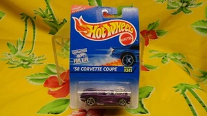 1996 - HOT WHEELS - '58 CORVETTE COUPE - COLLECTOR # 341 - BLUE & WHITE CARD NIP - Bild 1 von 4