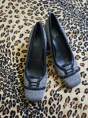 A2 By Aerosoles Size 6.5M Two Suit Tweed Fabric Pumps Shoes Herringbone 2" Heels - Image 1 of 4