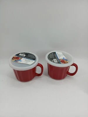 (Lote de 2) tazas soperas de gres rojo de 16 oz con tapas horno a mesa Foto 1 de 4