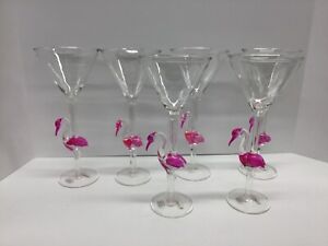 Set of 14 Pink Flamingo Stemmed Martini/Cosmo/Cocktail Glasses Glass