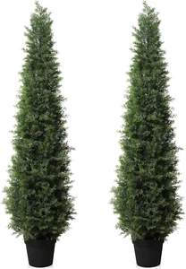 Outdoor Artificial Topiary Cedar Tree 2Pack Fake Tree 5Ft UV Rated Potted Plants - Picture 1 of 9