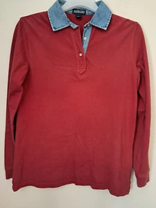 Lands' End Rugby Top Polo T Shirt Long Sleeve Womens Medium 10-12 Red - Picture 1 of 6