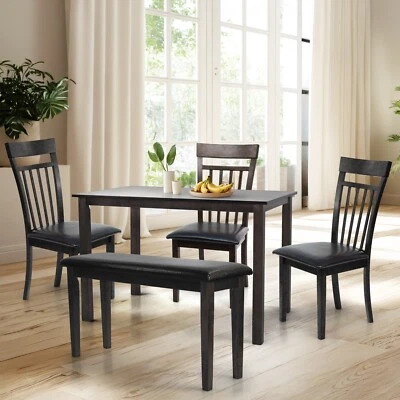 5 Pcs Dining Kitchen Set Rectangular Table 3 Warm Chairs and Bench, Espresso - Image 1 of 4