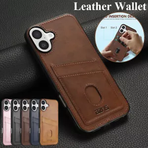 Phone Case For iPhone 16 15 Pro Max 14 13 12 Leather Card Slot Shockproof Cover - Picture 1 of 17