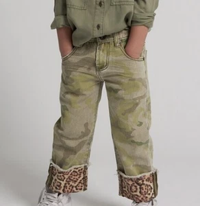 New One Teaspoon Camo Bandits Relaxed Jeans Girls 8-9 Cropped Leopard Pants - Picture 1 of 5