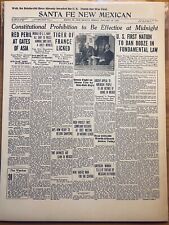 VINTAGE NEWSPAPER HEADLINE ~US CONGRESS DECLARES PROHIBITION OF ALCOHOL 1920