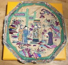 Antique China Ecran Éventail Brodé Peint Soie ( QING MING ?) broderie Chine Asie
