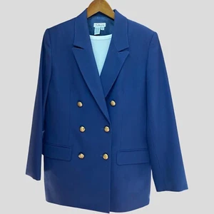 Talbots Women 12 Navy Double Breasted Gold Buttons Worsted Wool Blazer Jacket - Picture 1 of 9