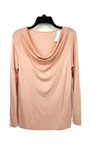 NWT Ann Taylor LOFT Soft peach long sleeve Drape neck blouse shirt Top XS M LP - Picture 1 of 4