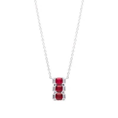 collana pendente barretta argento 925 anallergico zirconi bianchi rosso rosa - Immagine 1 di 3