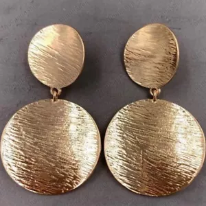 CLIP ON BIG EARRINGS large round drop circle texture disc dangle GOLD/SILVER PLT - Picture 1 of 6