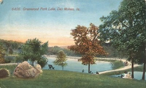 Greenwood Park Lake Des Moines Iowa 1912 Postcard - Imagen 1 de 2