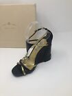 $850 New Prada Womens Shoes Black Gold Heels Ladies Shoes Size 10 US 40 EU