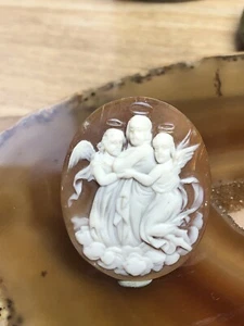 ANTIQUE GEORGIAN CARVED SHELL CAMEO RELIGIOUS DESIGN ANGELS EARLY 1800S - Bild 1 von 19