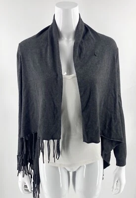 Cárdigan suéter para mujer Elan talla pequeña gris flecos cortina abierta frontal  Foto 1 de 4