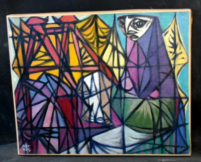 Tableau huile Cardeuse Catalane Collioure signé Roger ASTRUC (1918-2000) - Photo 1/4