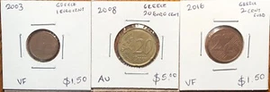 Greece Coin Lot: 2003 - 1 Euro Cent, 2008 - 20 Euro Cent & 2016 - 2 Euro Cent - Picture 1 of 2