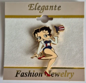 Classic Betty Boop Patriotic Red White Blue Enamel Hearst Goldtone BroochPin - Picture 1 of 4