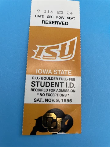 Colorado Buffaloes Vs Iowa State Cyclones Football Ticket Stubs, 1996, 2008 Cover