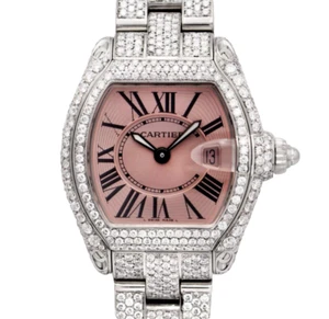 Cartier Roadster 2675 31mm Custom Diamond Pink Roman Dial Quartz Date w.B - Picture 1 of 9