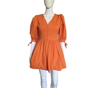 Showpo Orange Mini Dress Balloon Tied Sleeve Button Down 100% Cotton AU/US6 EU34 - Bild 1 von 18
