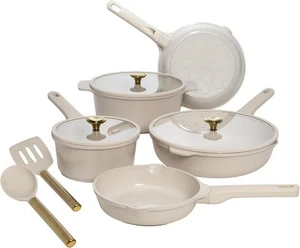 Paris Hilton Keramik Antihaft Kochgeschirr Set, Aluminiumguss 10-teilig, Creme - Bild 1 von 8