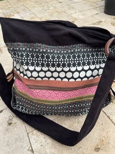 Vintage ROXY Purse Tote Beach Carry Bag Pink Black White 16x16 Y2K - Picture 1 of 9