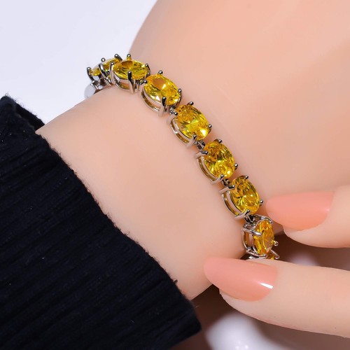 VALENTINO Bracciale Tennis Argento Sterling 925 Gemma Simulata Zaffiro Giallo 7 99" B87