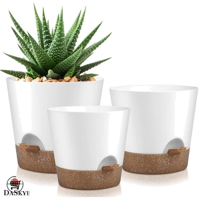 Modern Self-Watering Plant Pots with Drainage, 3-Pack - Sizes 9, 8, 7.5 Inches - Image 1 of 4