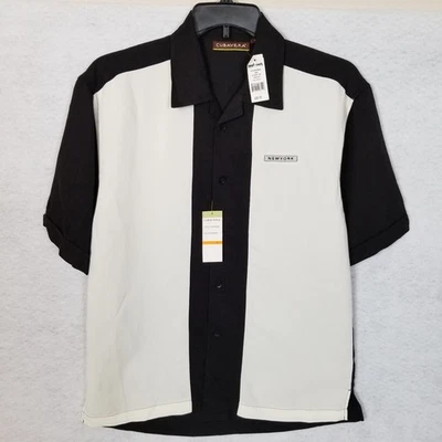 NWT CUBAVERA Men's Knit Colorblock Button Up S/S Camp Shirt Black White Size S - Image 1 of 4