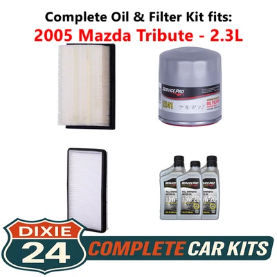 2005 Mazda Tribute 2.3L Complete Cabin, Air & Oil Filter Kit (5W-20) Foto 1 de 4