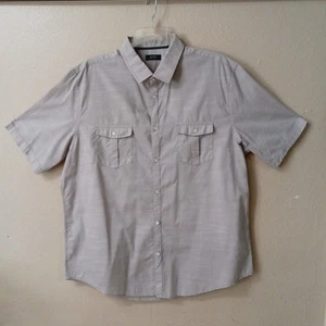 Alfani Men Shirt Size XXL Gray Stripe Short Sleeve Button Up Flap-Pockets 5498 - Picture 1 of 10