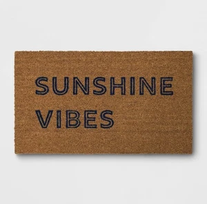 Rooms Essentials “Sunshine Vibes” Coir Doormat - 16”x 28” Brown/Dark Blue - NEW - Picture 1 of 6