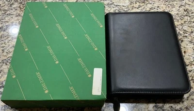 Planificador de día vintage de cuero clásico negro con cremallera alrededor 7 anillos nuevo Foto 1 de 4