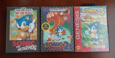 Sonic the Hedgehog 1 + 2 + 3 COMPLETE case, manual, cartridge SEGA Genesis LOT - Image 1 of 4