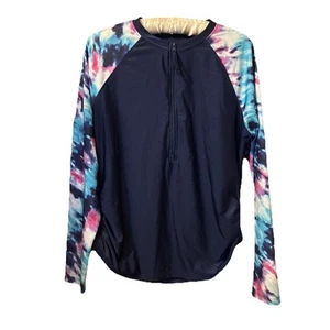 Free Country Women's Size Large Long Sleeve Rashguard Shirt Zip UPF 50 Navy - Picture 1 of 9