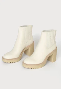 Dolce Vita Caster H2O Ivory Leather Platform Ankle Boots, Style: CASTER, Size 10 - Picture 1 of 16
