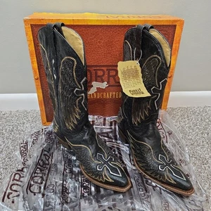 New Corral Mens Western Cowboy Leather Boots Black Wings & Cross Size 9.5 D - Picture 1 of 18