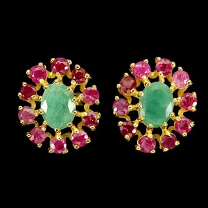 925 Sterling Silver Earrings Oval Emerald 7x5mm Ruby Natural Gemstone Jewelry - Picture 1 of 14