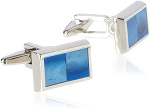 Kenneth Cole Reaction Men's Enamel Cufflinks Silver/Blue One Size - Picture 1 of 4
