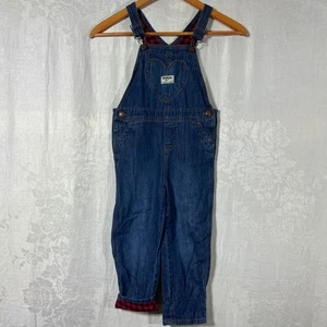 Oshkosh Jean Overalls 5T Heart Pocket Blue Denim Plaid Flannel Cuff - Picture 1 of 9
